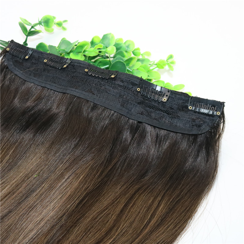 One Piece Clip In Human Hair Extensions 5Clips With Lace Straight Brazilian Virgin Hair Ombre Dark Brown Balayage 2/6