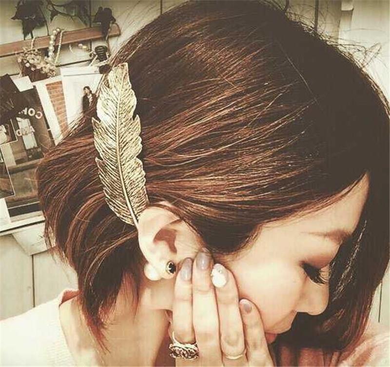 Women Leaf Feather Hair Clip Hairpin Barrette Bobby Pins Hair Accessories Gold #R49