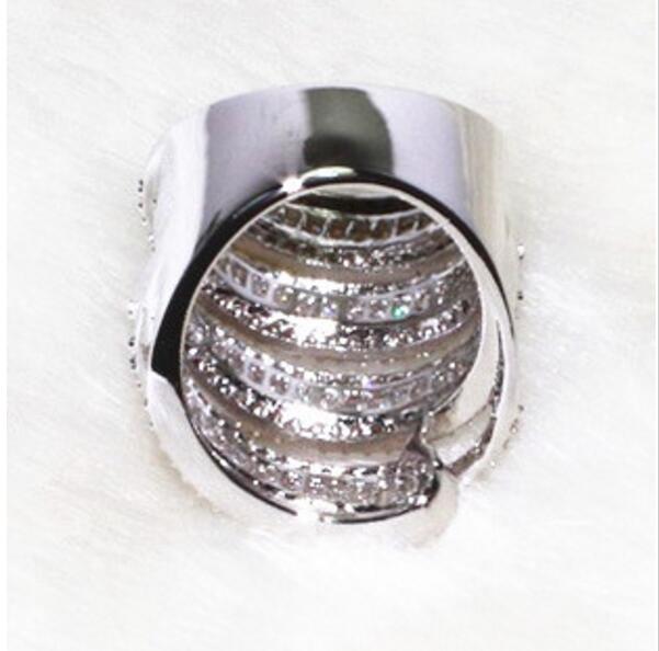 Victoira Princess Jewelry 925 Sterling Silver Pave Setting White Topaz Simulated Diamond Wedding Engagement Wide Band Ring for Women Sz5-11