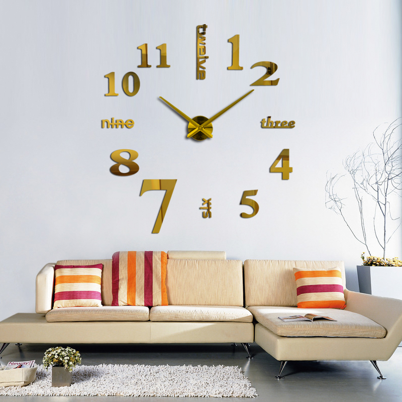 Wholesale- free shipping 2016 large wall clock acrylic mirror diy clocks home decor living room wall stickers modern watch quartz hot sale