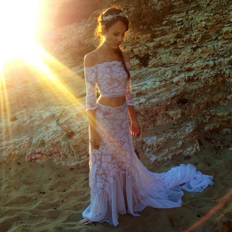 Romantic Boho Wedding Dresses Bateau Neck Half Sleeves Two Piece Lace Wedding Dresses Bohemian Wedding Gowns Beach Bridal Dresses, White
Romantic Boho Wedding Dresses Bateau Neck Half Sleeves Two Piece Lace Wedding Dresses Bohemian Wedding Gowns Beach Bridal Dresses, White