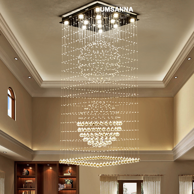 LED Modern Crystal Chandeliers Square K9 Crystal Chandelier Lights Fixture Home Indoor Lighting Hotel Hall Lobby Stair Long Hanging Lamps