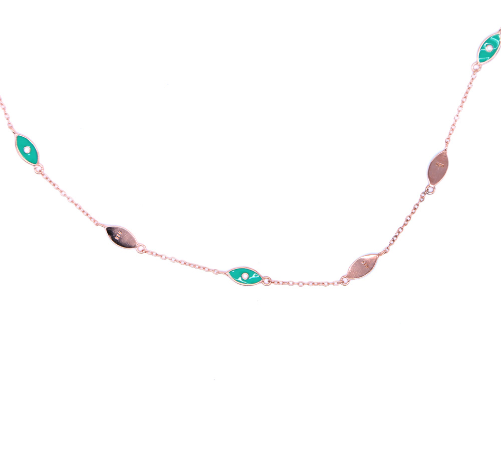 factory fine 925 sterling silver green enemal link chain choker statement jewelry evil eye silver women dainty necklace