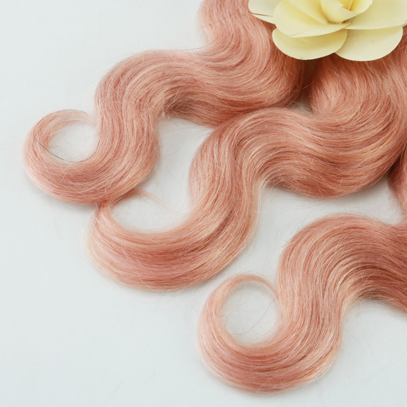 Wholesale Price Brazilian Virgin Hair 3 Bundles with Closure Unprocessed 100% Human Hair Bundles with Lace Closure Color Pink# Body Wave