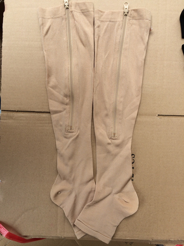 Zip Sox Zip-Up Zippered Compression Knee Socks Supports Stockings Leg Open Toe Hot Shaper Black and Beige by DHL 200pairs/lot