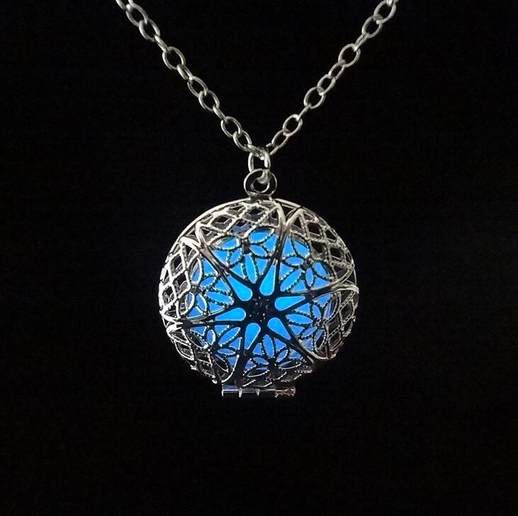 Round hollow luminous necklace can be put photo album box jewelry explosion models hot WFN145 (with chain) mix order 20 pieces a lot
