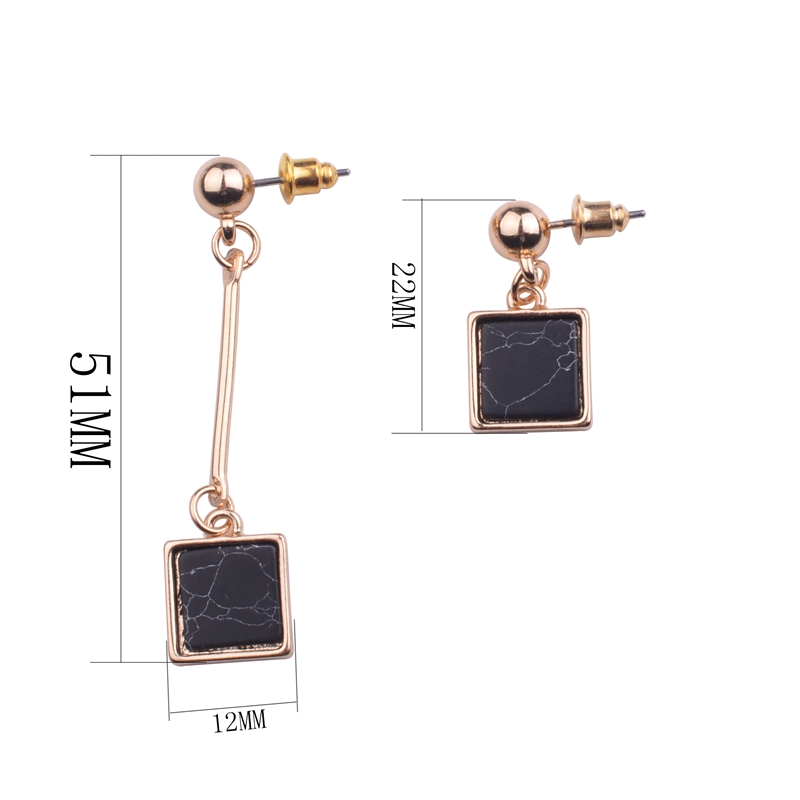 Fashion High Quality Simple style asymmetry Gold Plated New Shell Black Marble Turquoise Stone Disc Earrings for Women