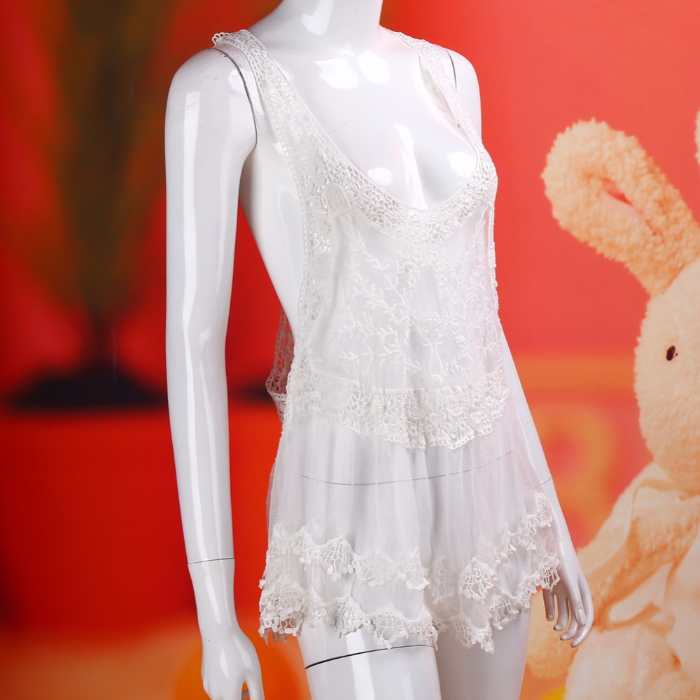 Wholesale- 2017 New Summer Dresses Women Beach Dress sexy Strap Sheer Floral Lace Beach wear Embroidered Crochet Hippie Boho vestidos Dress