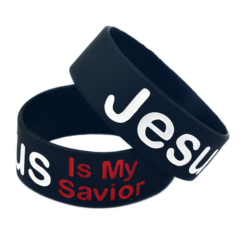 1PC Jesus Is My Savior Silicone Rubber Wristband One Inch Wide Adult for Christian Worship Gift