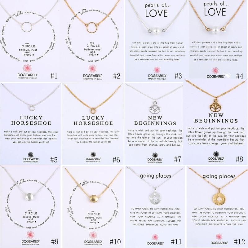 

New Dogeared Necklaces With Gift card Circle Pearls Horseshoe compass lotus flower pendants Gold & Silver chain For women Fashion Jewelry