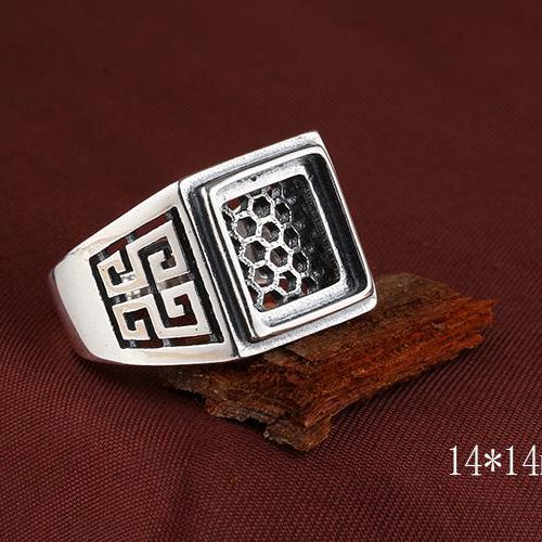 Fine Silver Art Nouveau 925 Sterling Silver Men Ring 9x9 /14x14 / 16x16mm Princess Cabochon Generous Jewelry Setting