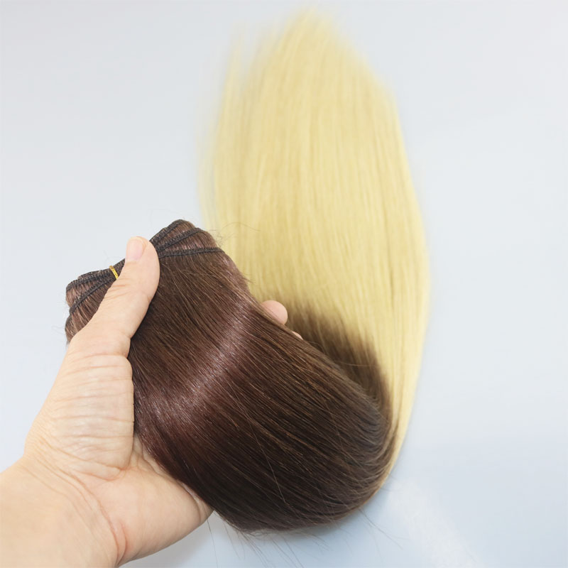 Human Hair Weave Ombre Dye Color Brazilian Virgin Hair Weft Bundle Extensions Two Tone 4#Brown To #613 Bleached Blonde