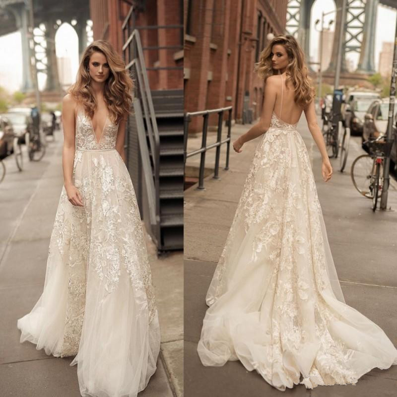 Ivory Appliqued Lace Wedding Dresses Deep V Neck Backless Bridal Dress Sweep Train A-line Wedding Gown Custom Made, White
Ivory Appliqued Lace Wedding Dresses Deep V Neck Backless Bridal Dress Sweep Train A-line Wedding Gown Custom Made, White