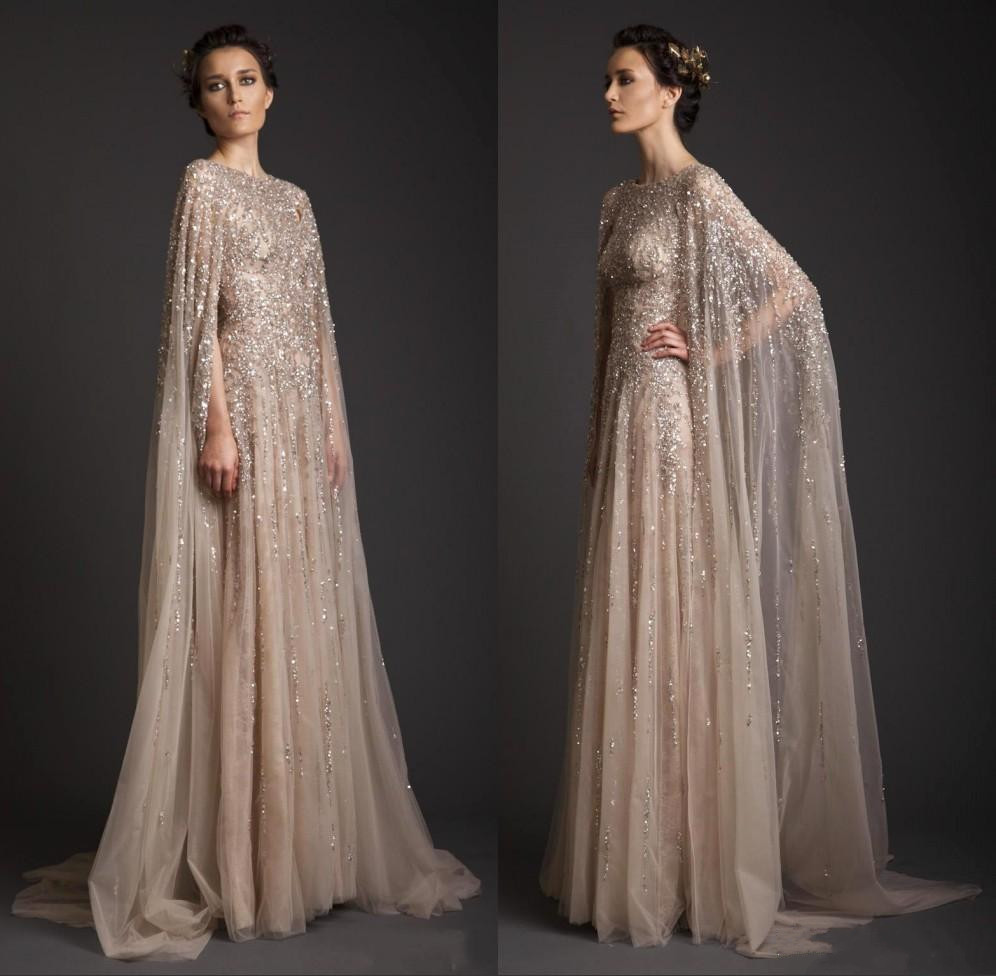 Krikor Jabotian 2019 Dresses Evening Wear With Wrap Champagne Beads Sequined A e Prom Gowns Custom Made Formal Party Dress