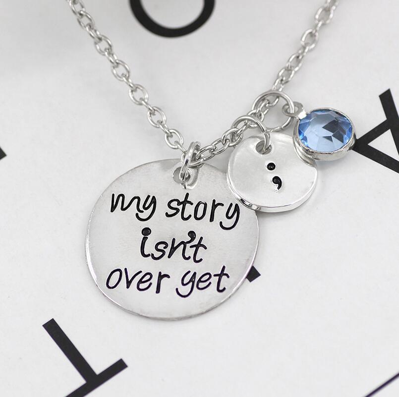 High quality My story is not over yet Engraved inscription necklace pendant jewelry WFN451 (with chain) mix order 20 pieces a lot