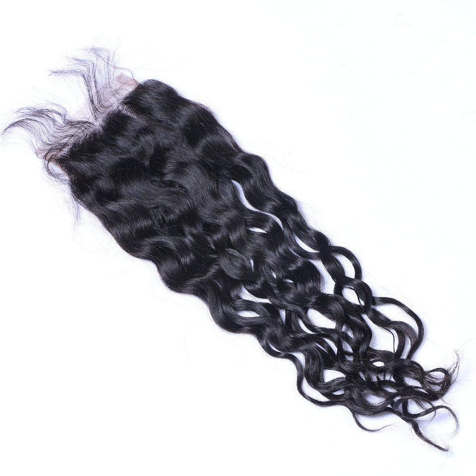Brazilian Natural Wave Human Virgin Hair Weaves With 4x4 Lace Closure Bleached Knots 100g/pc Double Wefts Hair Extensions