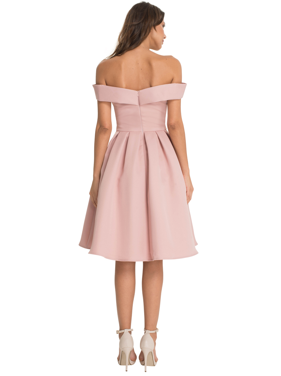 Off The Shoulder Prom Dresses Blush Pink Pleated Knee Length Satin Backless Cocktail Evening Gowns Simple Formal Bridesmaid Dress
