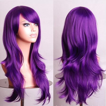 Women 28" Brown Long Curly Synthetic Cosplay Wigs For Party Christmas High Temperature Fiber Hair Purple Red Green
