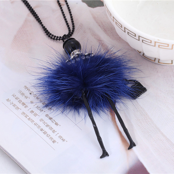 Wholesale-Modern Design Doll Necklace Long Chain Pendant Rhinestone Necklaces Women Girl Crystal Bag Statement Jewelry Feather Fitting
