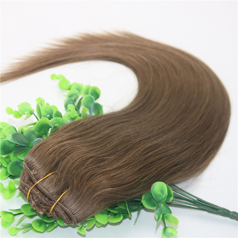 Clips Human Hair Extension 8# Light Brown Straight Brazilian Human Hair 7PCS 120gram 12INCH 20INCH 26INCH