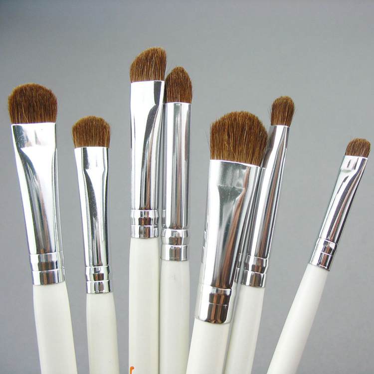 JAF Classic 7pcs Brushes for Makeup 100% Natural Animal Horse Pony Hair Eye Makeup Brush Set white/black/pink