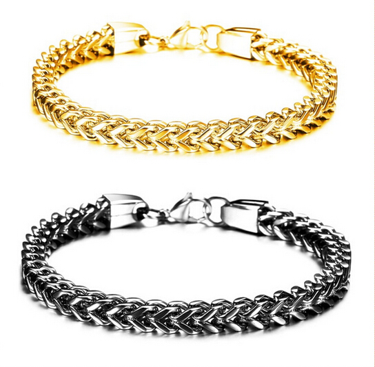 2017 Hot selling Jewelry 316L Stainless Steel Fashion Hip-Hop women Mens square figaro Chain bracelet silver/gold/black 6mm 8.66 inches
