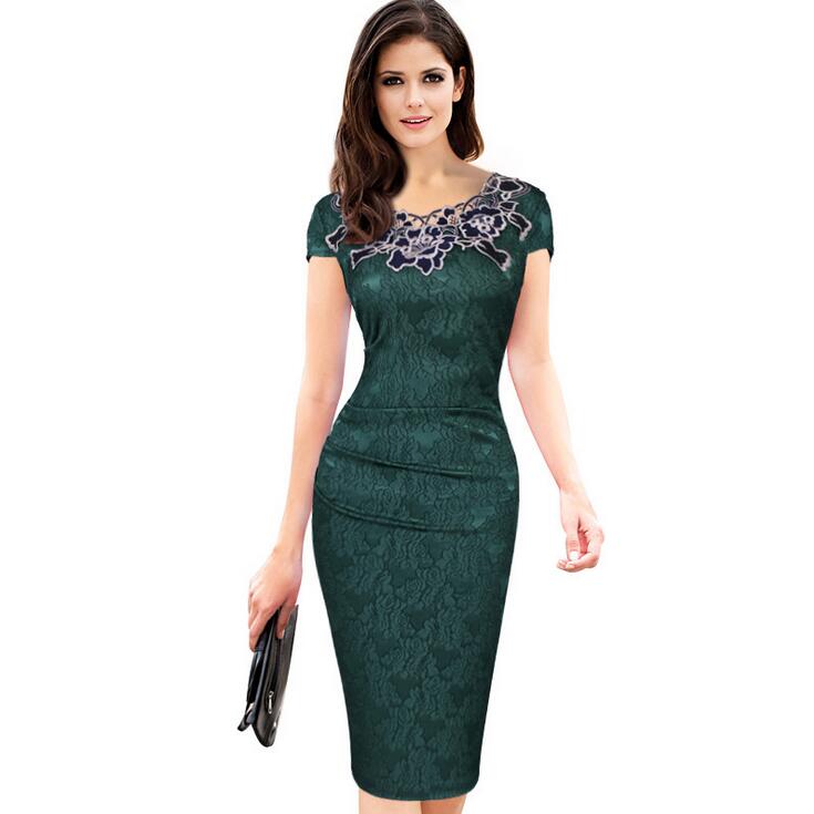 Good A++ Summer Runway Dresses short-sleeved rose pencil skirt lace dress LX020