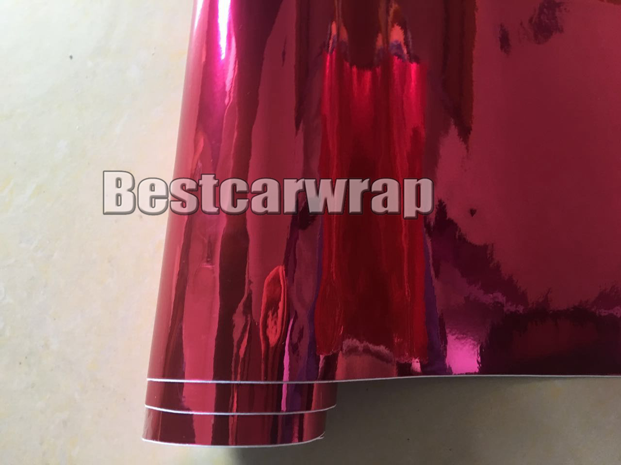 Rose Pink Chrome Vinyl Wrap With Air bubble Free flexible stretchable Mirror Chrome For Car COVERING styling size:1.52x20m/Roll 5x65ft