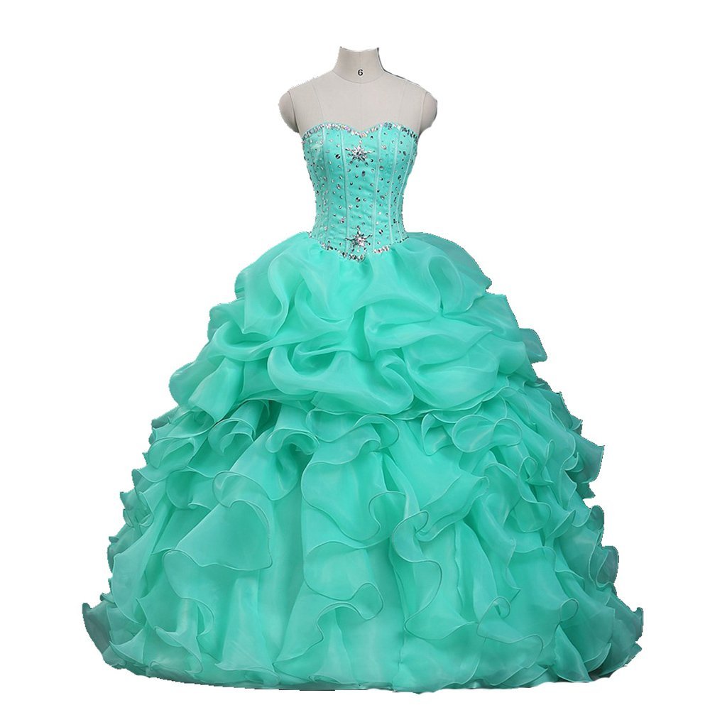 2017 Sexy Cheap Sweetheart Ball Gown Organza Quinceanera Dresses with Beaded Sweet 16 Dress Lace Up Floor Length Vestido De Festa BM84