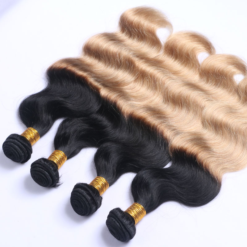 Dark Root Ombre Strawberry Blonde Two Tone 1b 27 Color Blonde Human Hair Weft Bundles Ombre Hair Weaves