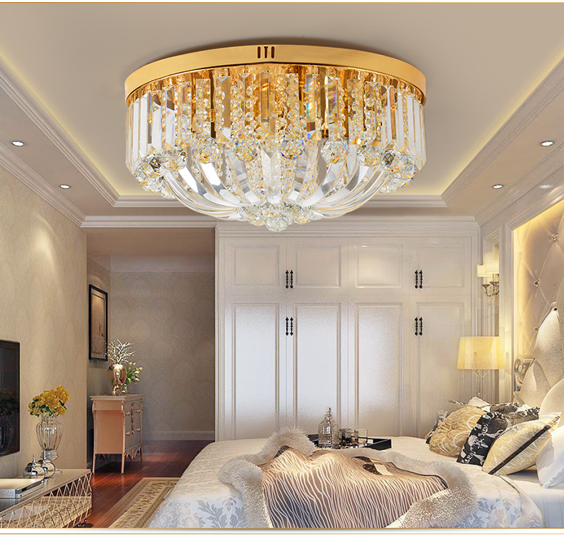 LED Modern Crystal Ceiling Chandeliers Lamps Gold American Crystal Hanging Lights Fixture Home Indoor Chandelier Lighting 110V 220V D50cm H26cm