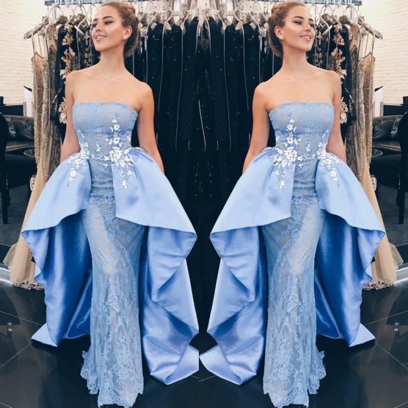 Light Sky Blue Sheath Prom Dresses 2018 Sexy Strapless Lace Appliques Satin Overskirt Evening Gowns Floor Length Formal Party Vestidos, Silver
Light Sky Blue Sheath Prom Dresses 2018 Sexy Strapless Lace Appliques Satin Overskirt Evening Gowns Floor Length Formal Party Vestidos, Silver