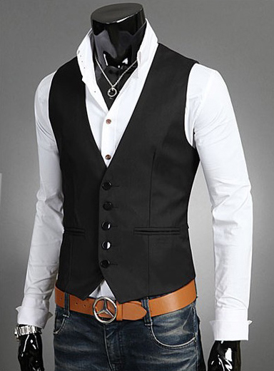 Wholesale- 2017 Latest Design Brand Men Suit Vest Waistcoat Sleeveless Slim Fit Solid Color Dress Vests For Mens Big Size 5XL Black Blue