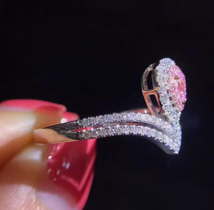 Wholesale New Women Luxury Jewelry 925 Sterling Silver Pear Cut Pave Setting Pink Sapphire CZ Diamond Gemstones Wedding Bridal Ring Set Gift