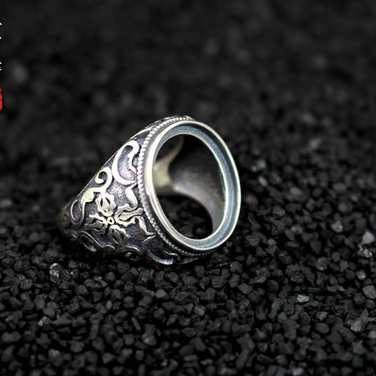 Art Nouveau Antiqu 15X17MM Oval Cabochon Semi Mount 925 Sterling Silver Men Ring Fine Silver Jewelry Setting Valentine's day gifts