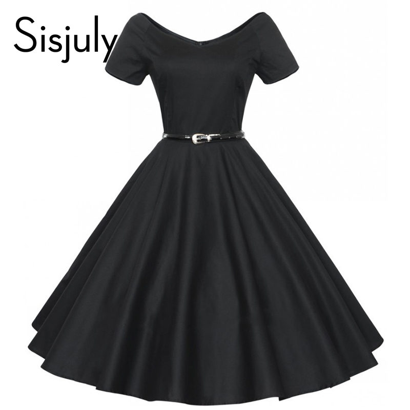 Wholesale- Sisjuly vintage autumn dress a line solid women party dress with sashes and short sleeve retro 1950s rockabilly vintage dresses, Black
Wholesale- Sisjuly vintage autumn dress a line solid women party dress with sashes and short sleeve retro 1950s rockabilly vintage dresses, Black
