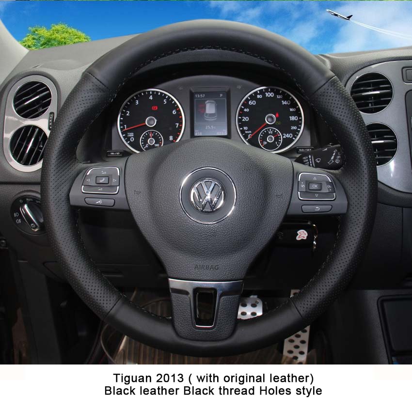 Case for Volkswagen VW Touran CC Golf 6 Passat Tiguan Lavida Genuine leather DIY Hand sewing wheel cover Car styling Steering wheel covers
