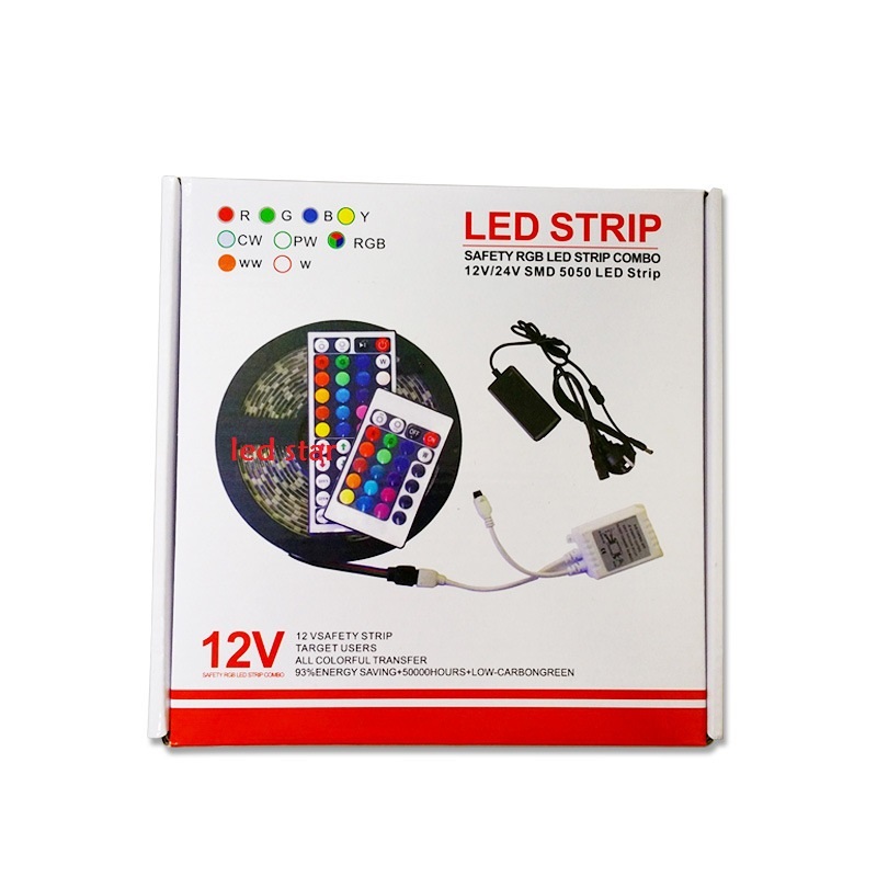 5M 300 Leds RGB led 5050 strip lights Set + 44 keys ir remote controller + power supply adapter
5M 300 Leds RGB led 5050 strip lights Set + 44 keys ir remote controller + power supply adapter