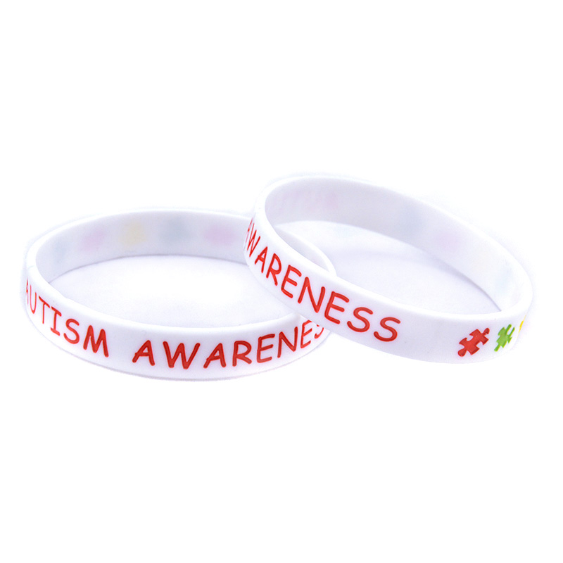100PCS Autism Awareness Silicone Rubber Bracelet Puzzle Logo Debossed and Filled in Color for Promotion Gift