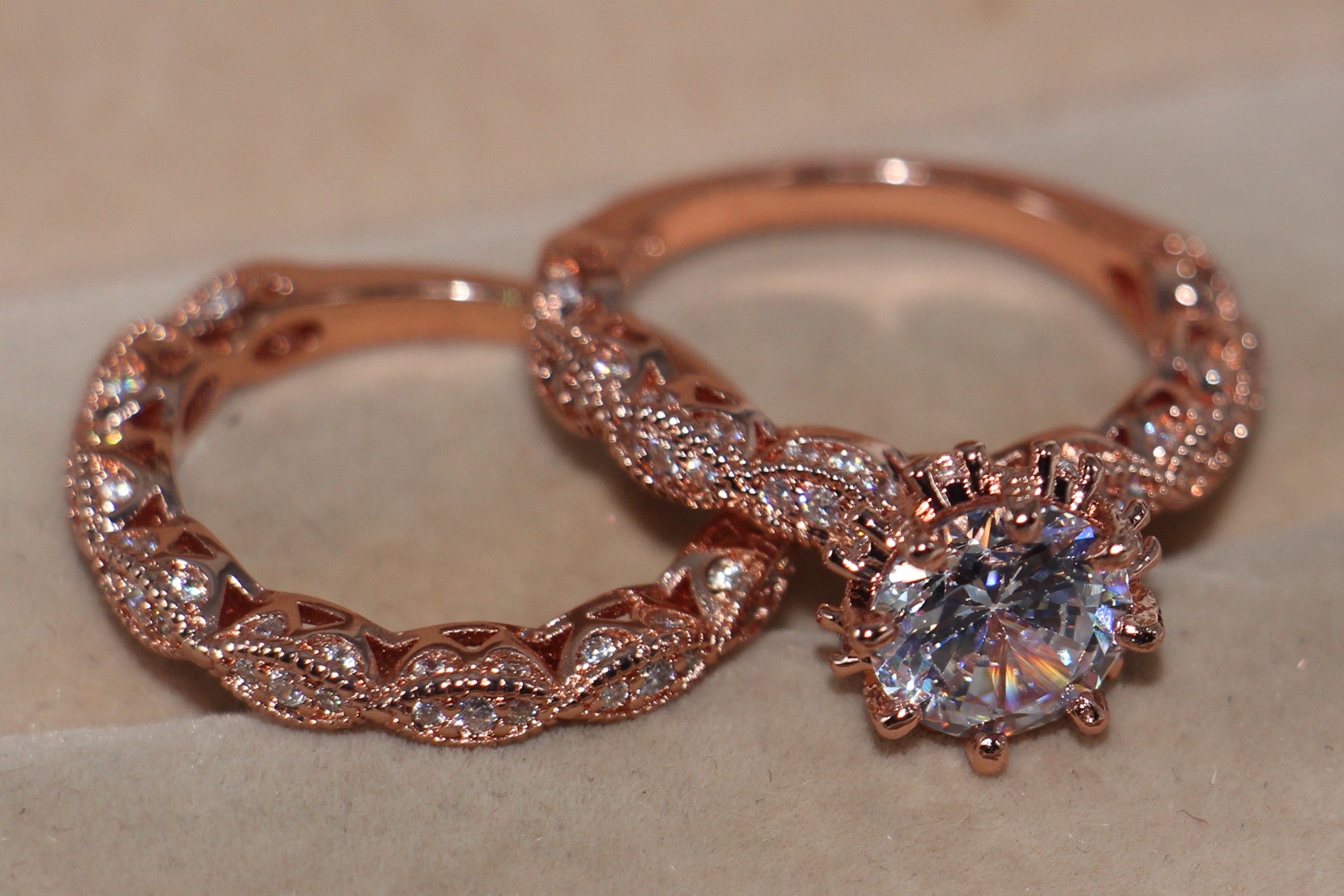 Sterg Sier Engagement Ring Set: Handmade 4CT White Topaz Bridal Wedding Band Set