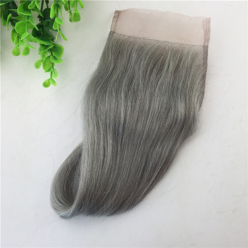 4x4 Lace Closure Grey Human Hair Brazilian Virgin Hair Straight Body Wave Bleached Knots Free Part Swiss Lace