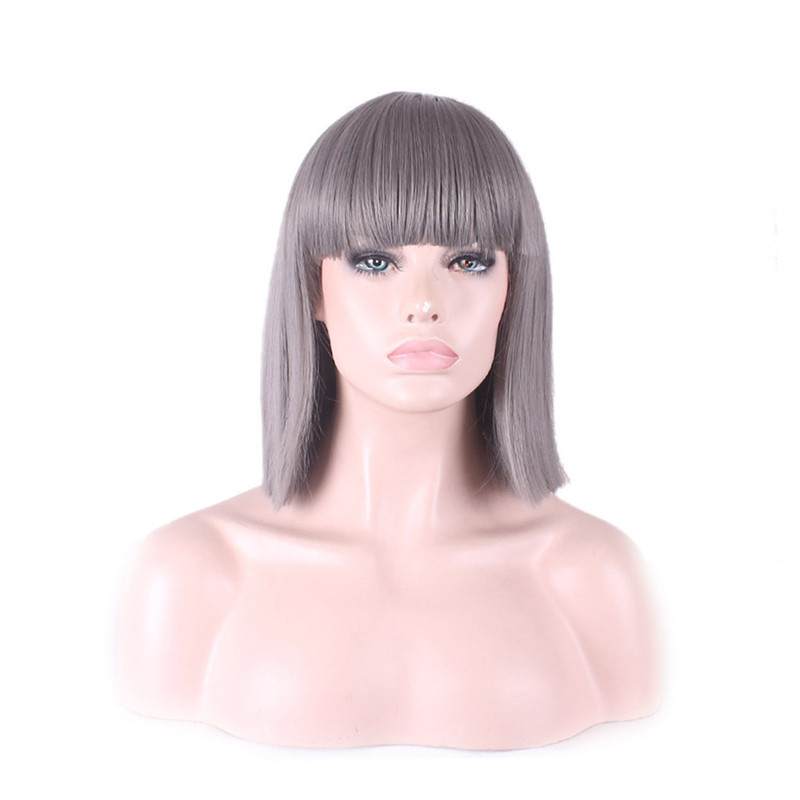 WoodFestival blue straight wig with bangs shoulder length hairstyle wigs for women pink white red synthetic fiber hair rose comfort hairnet 35cm