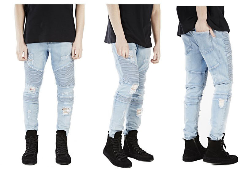 Wholesale-represent clothing designer pants slp blue/black destroyed mens slim denim straight biker skinny jeans men ripped jeans 28-38