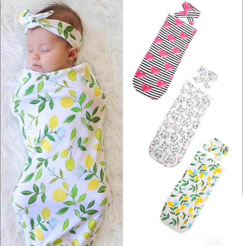 Retail New Newborn Baby Sleep Bag+Headbands 2Pcs Sets Cotton Swaddles Receiving Blankets Photography props 65*28cm