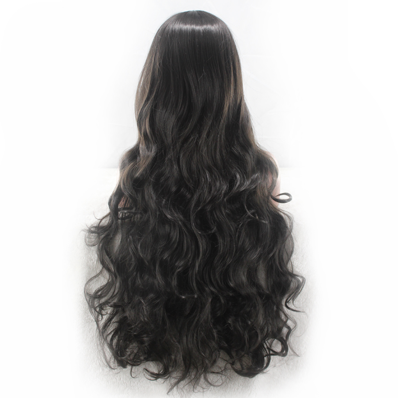 WoodFestival oblique bangs long black wig curly synthetic hair wig for women heat resistant fiber wigs can be dyed 80cm