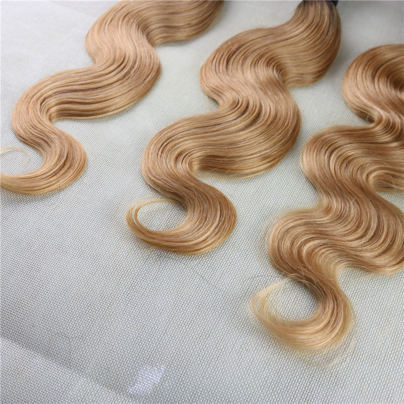 1B 27 Ombre Blonde Brazilian Hair Weaves Body Wave Human Hair Bundles Two Tone Hair Weft 100gram Per Piece