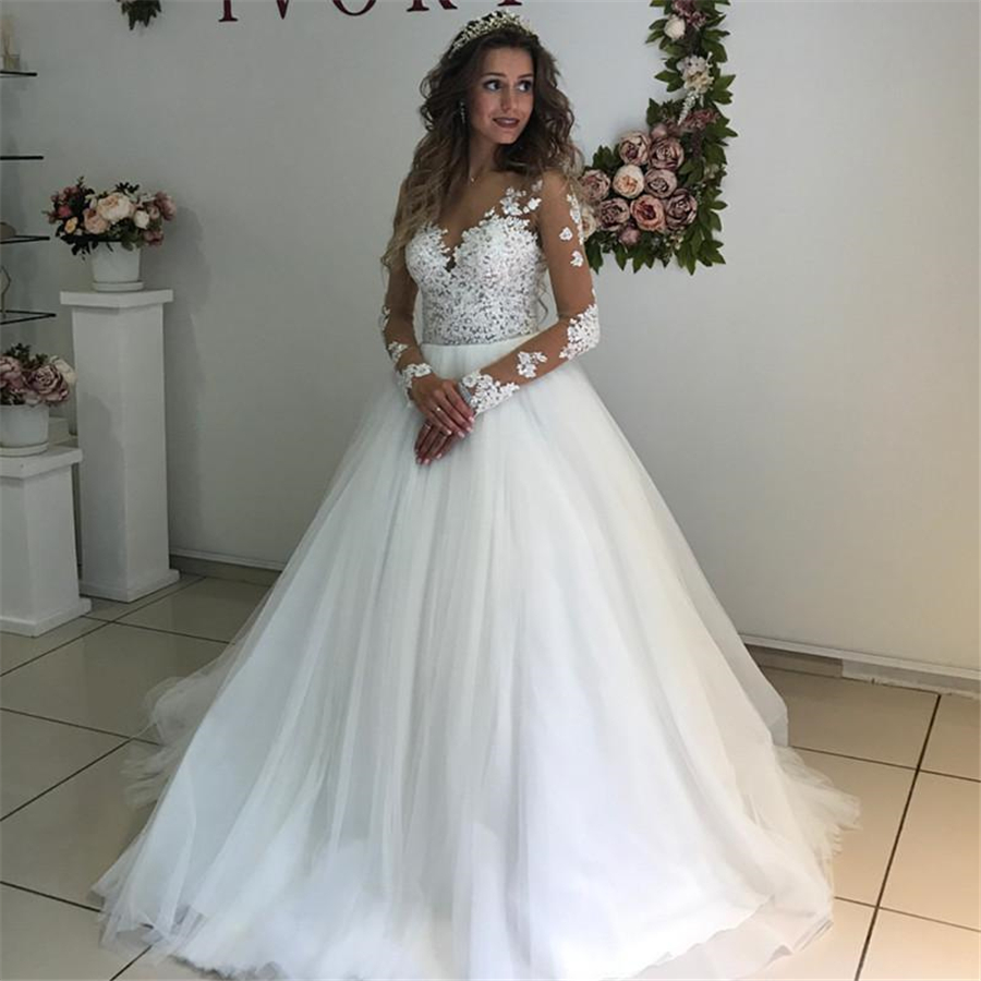 Elegant Lace Appliques Long Sleeves Wedding Dresses Ball Gowns See Through White Tulle Bridal Dress vestidos de novias, Red
Elegant Lace Appliques Long Sleeves Wedding Dresses Ball Gowns See Through White Tulle Bridal Dress vestidos de novias, Red