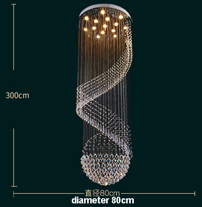 Modern Chandeliers LED Crystal Chandelier Light Fixture Long Spiral Hotel Villa Home Indoor Lighting Living Room Lobby Parlor Hanging Lamps