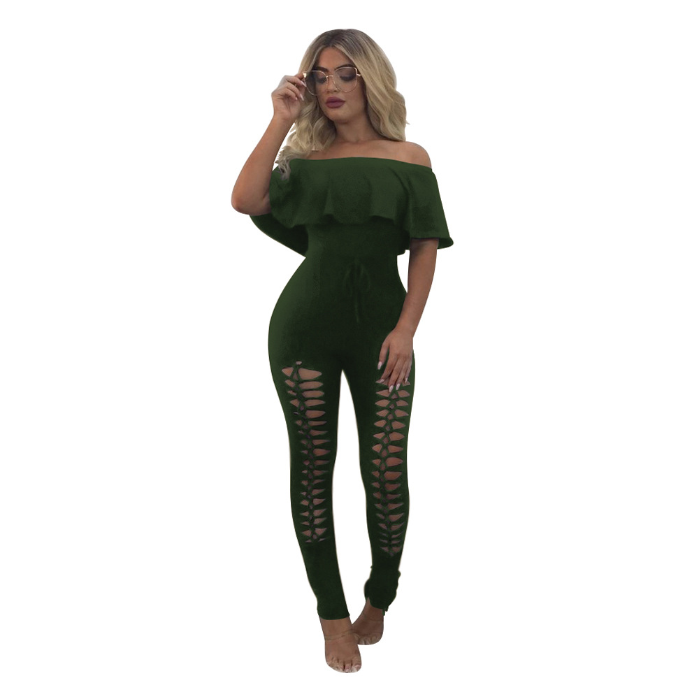 Jumpsuits Europe United States fashion solid color sexy strapless shoulder lotus leaf side thin piece pants Support mixed batch