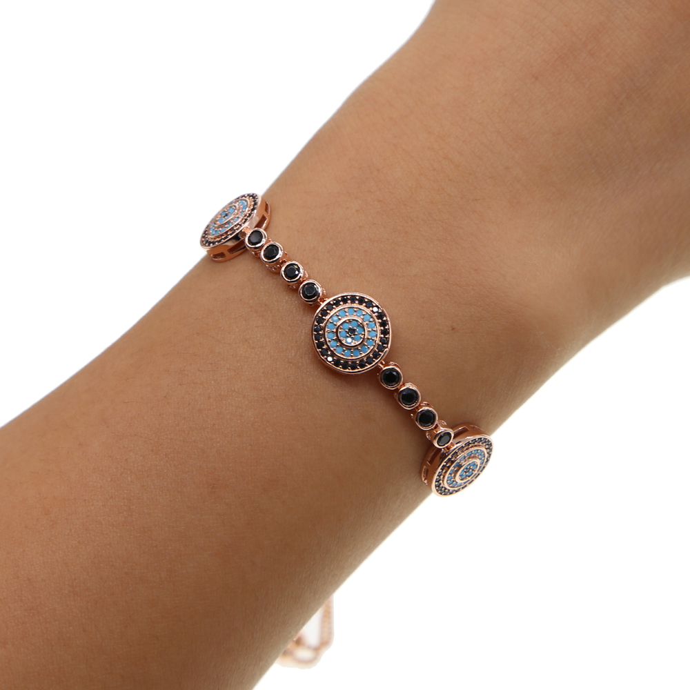 Fit pandora fashion jewelry micro pave cz turquoise stone evil eye charm adjust girl jewelry black cz tennis bracelet